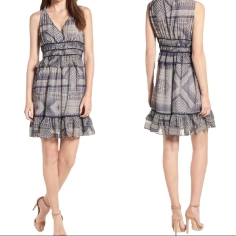 Rebecca Minkoff Lucille Sleeveless Blue and Cream Printed Dress 0 - Picture 2 of 16